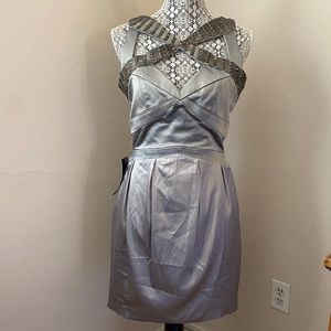 NWT Bebe Geo Cutout Silver Embellished Dress M